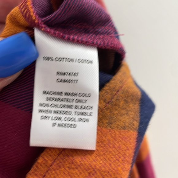 S Plaid button down long sleeve women’s top 100% cotton purple/pink/orange/navy - Picture 5 of 10